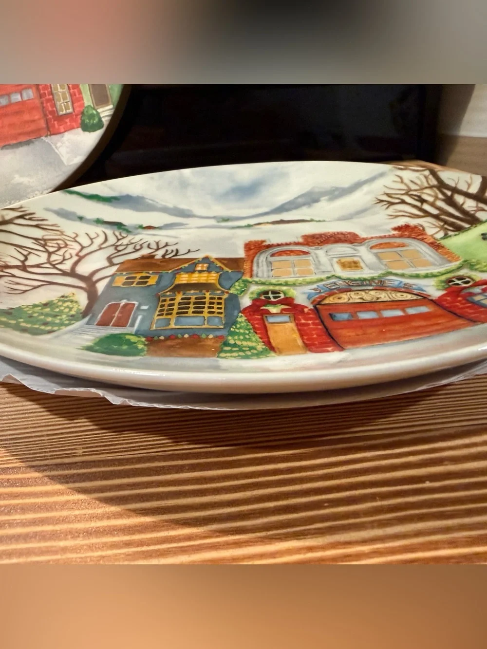 New Pottery Barn Winter Village Dinner Plate Set, 4 NIB